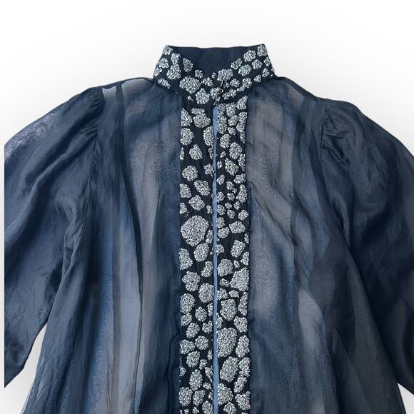 Vintage 1980s Beaded Silk Evening Dress and Organza Coat Outfit Size XXL Black - Picture 13 of 16